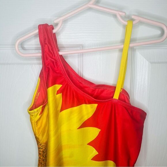 GAP Sunflower One Piece Swimsuit Asymmetrical Design Red Yellow Girls L (10) - Picture 7 of 8